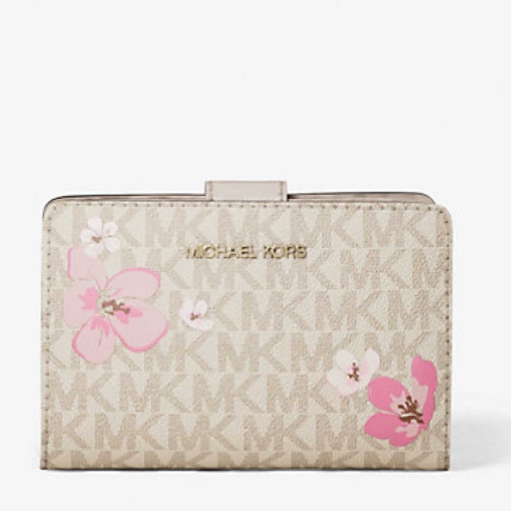 Michael Kors Jet Set Medium Floral Embellished Signature Logo Bi-fold Wallet - Picture 2 of 10